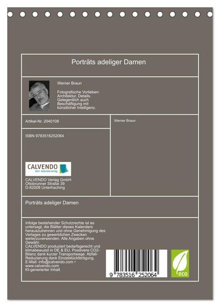 Produktbild: Portr&auml;ts adeliger Damen (Tischkalender 2026 DIN A5 hoch), CALVENDO Monatskalender
