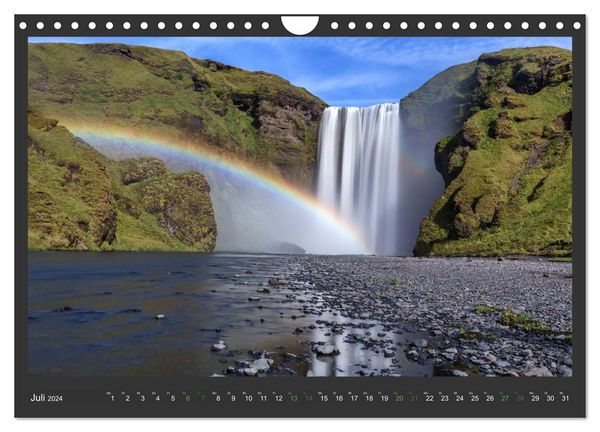 Island - Die schönsten Wasserfälle (Wandkalender 2024 DIN A4 quer), CALVENDO Monatskalender