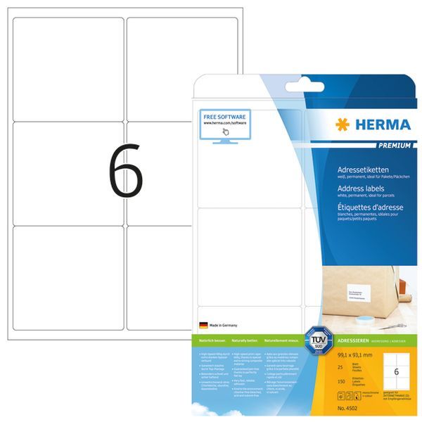 HERMA Adressetiketten permanent weiß 99,1x93,1mm 25 Blatt 150 Stück