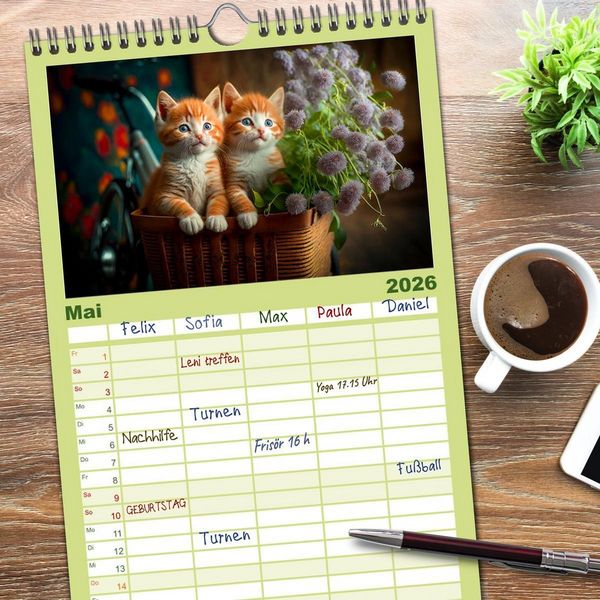Produktbild: Familienplaner 2026 - Katzen Freunde mit 5 Spalten (Wandkalender, 21 x 45 cm) CALVENDO
