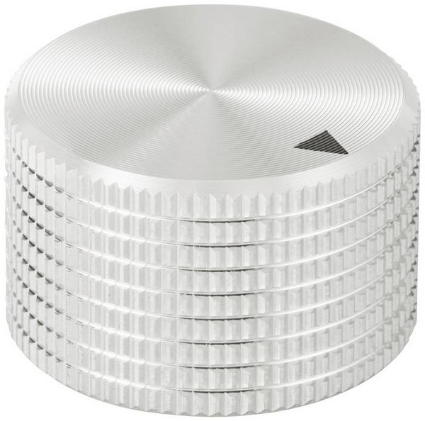 Produktbild: TRU COMPONENTS TC-11613812 Drehknopf mit Knopfmarkierung Silber (&Oslash; x H) 25 mm x 16 mm Aluminium 1 St.
