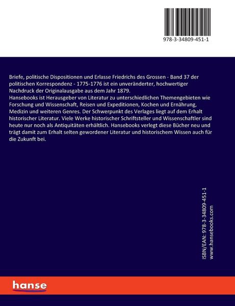 Produktbild: Briefe, politische Dispositionen und Erlasse Friedrichs des Grossen