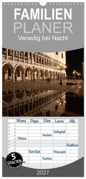 Produktbild: Familienplaner 2027 - Venedig bei Nacht mit 5 Spalten (Wandkalender, 21 x 45 cm) CALVENDO