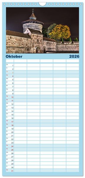 Produktbild: Familienplaner 2026 - N&uuml;rnberg - Die Altstadt bei Nacht mit 5 Spalten (Wandkalender, 21 x 45 cm) CALVENDO