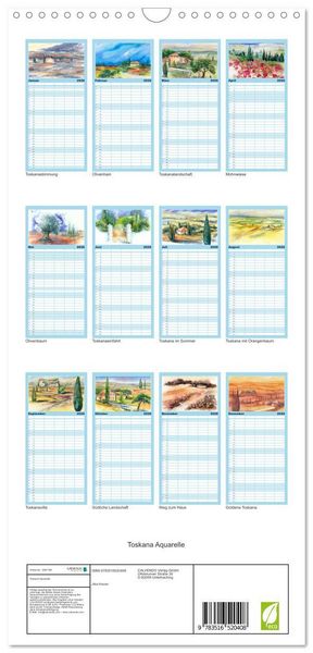 Produktbild: Familienplaner 2026 - Toskana Aquarelle mit 5 Spalten (Wandkalender, 21 x 45 cm) CALVENDO