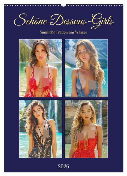 Schöne Dessous-Girls. Sinnliche Frauen am Wasser (Wandkalender 2026 DIN A2 hoch), CALVENDO Monatskalender