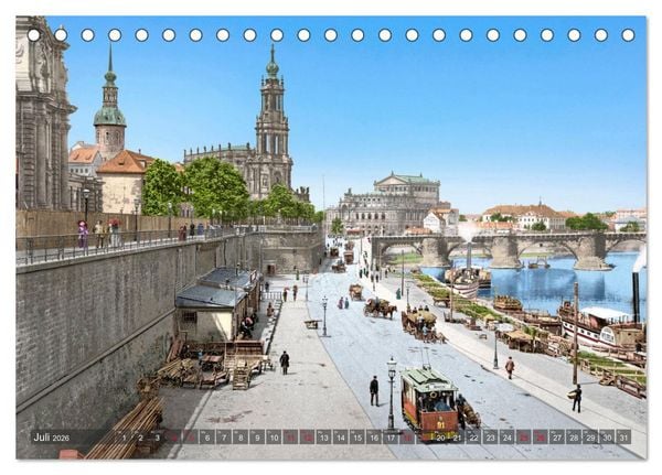 Produktbild: Historisches Dresden um 1900 neu restauriert und detailkoloriert (Tischkalender 2026 DIN A5 quer), CALVENDO Monatskalender