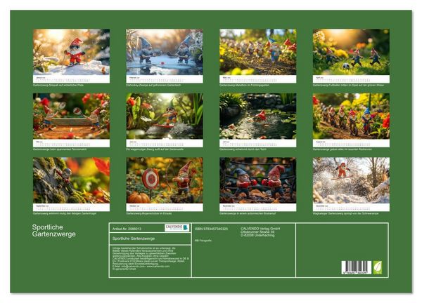 Produktbild: Sportliche Gartenzwerge (Wandkalender 2026 DIN A2 quer), CALVENDO Monatskalender