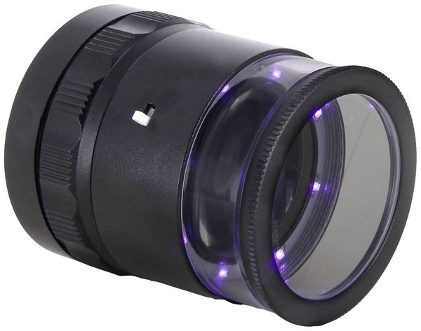 Produktbild: Ideal Tek LE.003UV.ITU 10X Lupe mit mm-Skala, 8 UV LED Handlupe mit LED-Beleuchtung Vergr&ouml;&szlig;erungsfaktor: 10 x Linsengr&ouml;&szlig;e: (&Oslash;) 30 mm Schwarz