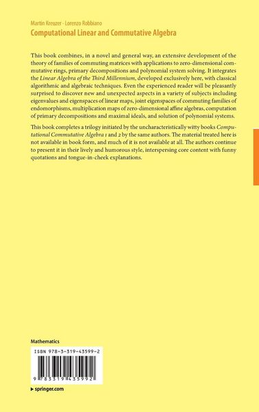 Produktbild: Computational Linear and Commutative Algebra