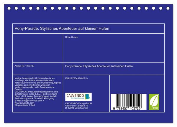 Produktbild: Pony-Parade. Stylisches Abenteuer auf kleinen Hufen (Tischkalender 2026 DIN A5 quer), CALVENDO Monatskalender