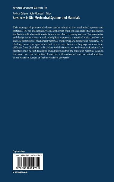 Produktbild: Advances in Bio-Mechanical Systems and Materials