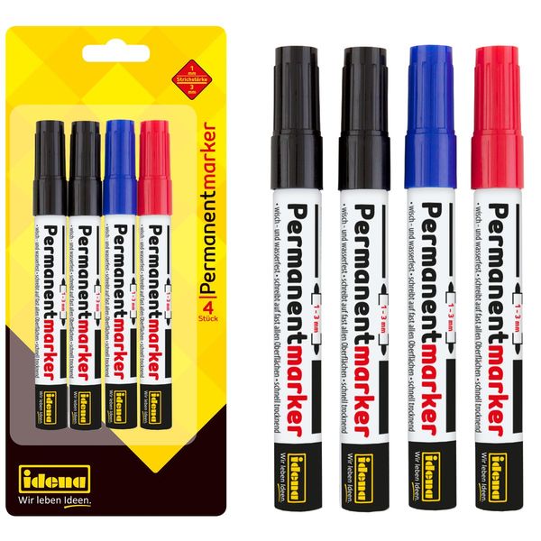 Idena Permanentmarker 1-3mm rund schwarz blau rot 4 Stück