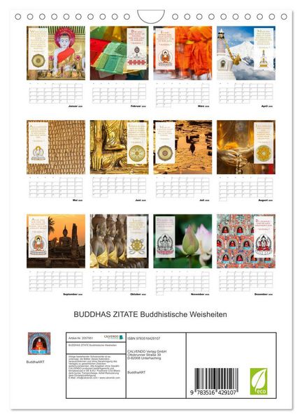 Produktbild: BUDDHAS ZITATE Buddhistische Weisheiten (Wandkalender 2026 DIN A4 hoch), CALVENDO Monatskalender