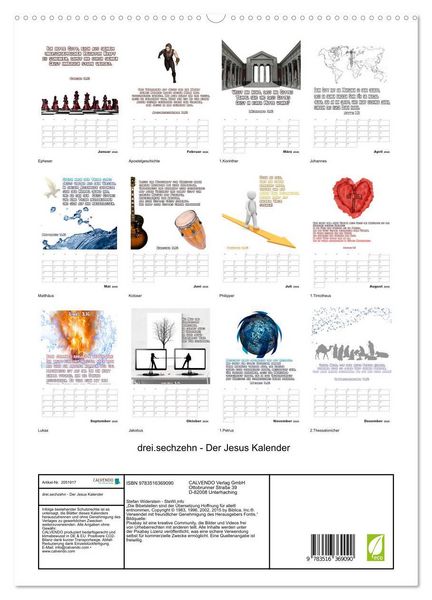 Produktbild: drei.sechzehn - Der Jesus Kalender (hochwertiger Premium Wandkalender 2026 DIN A2 hoch), Kunstdruck in Hochglanz