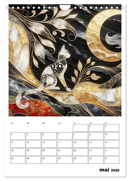 Produktbild: Les chats - Pattes de velours au clair de lune (Calendrier mural 2026 DIN A4 horizontal), CALVENDO calendrier mensuel