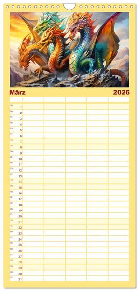 Produktbild: Familienplaner 2026 - Drachen-Jahr - Kalenderplaner im Stile des chinesischen Tierkreiszeichens mit 5 Spalten (Wandkalender, 21 x 45 cm) CALVENDO