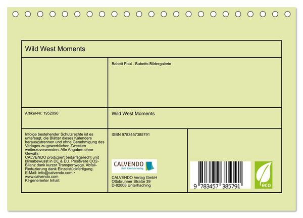 Produktbild: Wild West Moments (Tischkalender 2026 DIN A5 quer), CALVENDO Monatskalender