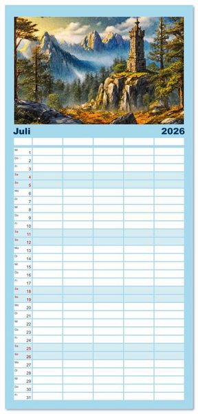 Produktbild: Familienplaner 2026 - Pl&auml;tze zum Tr&auml;umen mit 5 Spalten (Wandkalender, 21 x 45 cm) CALVENDO