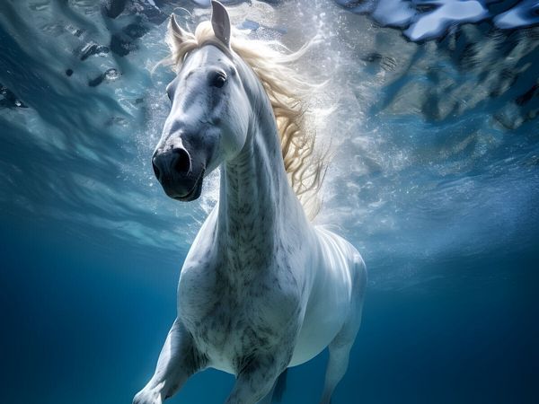 Produktbild: CALVENDO Puzzle Ein edles Pferd geht schwimmen | 1000 Teile Lege-Gr&ouml;&szlig;e 64x48cm Foto-Puzzle f&uuml;r gl&uuml;ckliche Stunden