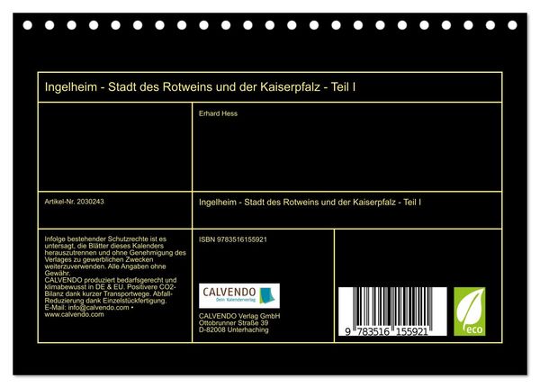 Produktbild: Ingelheim - Stadt des Rotweins und der Kaiserpfalz - Teil I (Tischkalender 2026 DIN A5 quer), CALVENDO Monatskalender