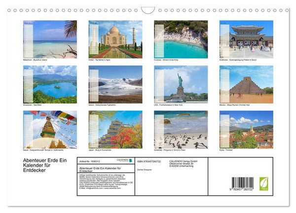 Produktbild: Abenteuer Erde Ein Kalender f&uuml;r Entdecker (Wandkalender 2026 DIN A3 quer), CALVENDO Monatskalender