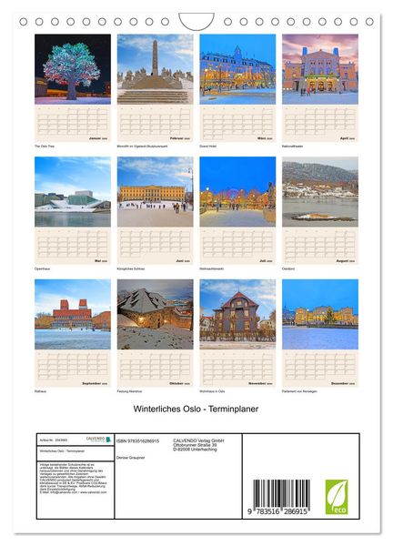 Produktbild: Winterliches Oslo - Terminplaner (Wandkalender 2026 DIN A4 hoch), CALVENDO Monatskalender