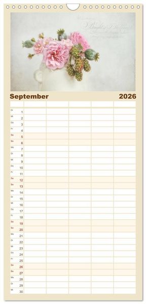 Produktbild: Familienplaner 2026 - Vintage Flowers mit 5 Spalten (Wandkalender, 21 x 45 cm) CALVENDO