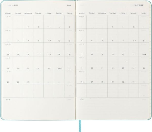 Produktbild: Moleskine 18 Monate Wochen Notizkalender 2025/2026, L/A5, 1 Wo = 1 Seite, rechts linierte Seite, fester Einband, Aquamarin