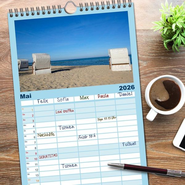 Produktbild: Familienplaner 2026 - Osteeinsel Poel mit 5 Spalten (Wandkalender, 21 x 45 cm) CALVENDO