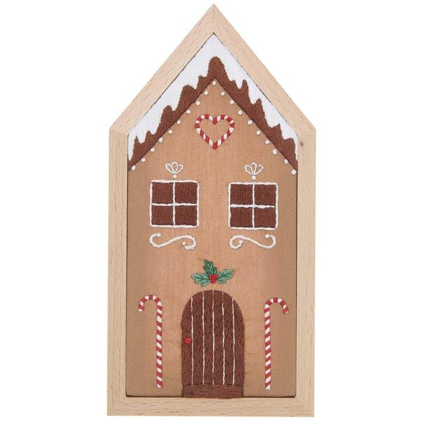 Produktbild: Stickpackung vorgezeichnet, Lebkuchenhaus, klein, inkl. Dekostickrahmen, 9x18cm