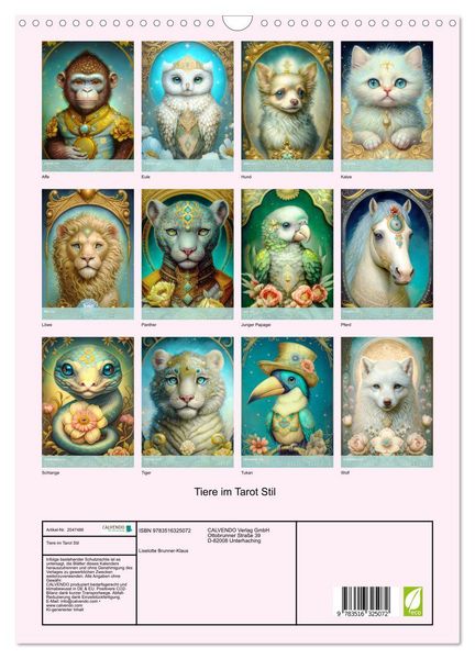 Produktbild: Tiere im Tarot Stil (Wandkalender 2026 DIN A3 hoch), CALVENDO Monatskalender
