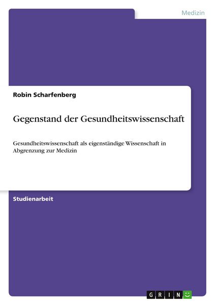 Produktbild: Scharfenberg, R: Gegenstand der Gesundheitswissenschaft