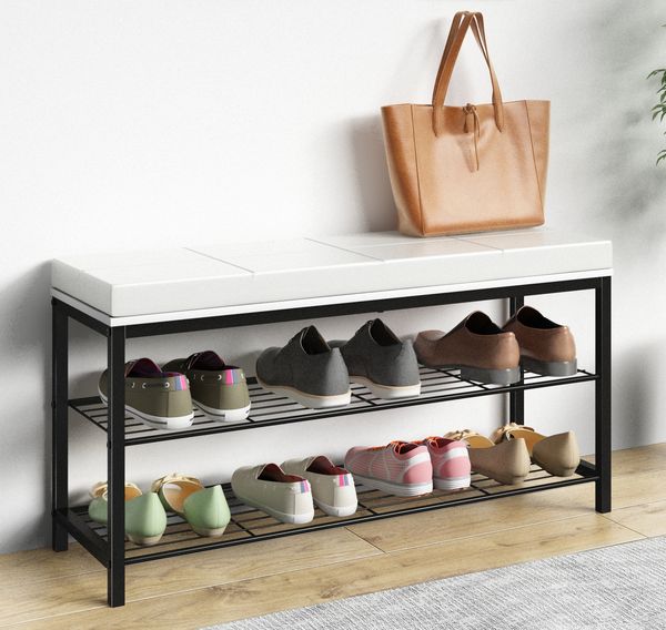 Produktbild: Metall Holz Sitzbank Schuhregal Schuhbank Taliro