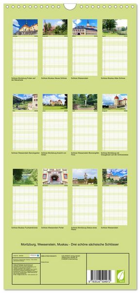 Produktbild: Familienplaner 2026 - Moritzburg, Weesenstein, Muskau - Drei sch&ouml;ne s&auml;chsische Schl&ouml;sser mit 5 Spalten (Wandkalender, 21 x 45 cm) CALVENDO