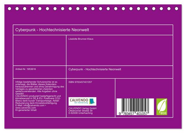 Produktbild: Cyberpunk - Hochtechnisierte Neonwelt (Tischkalender 2026 DIN A5 quer), CALVENDO Monatskalender