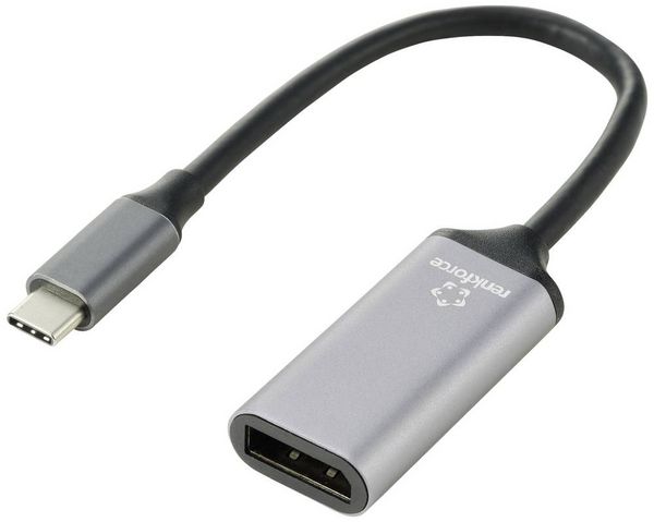 Produktbild: Renkforce USB-C&reg; / DisplayPort Adapterkabel USB-C&reg; Stecker, DisplayPort Buchse 0.15 m Schwarz RF-5397866 doppelt geschirmt USB-C&reg;-Displaykabel