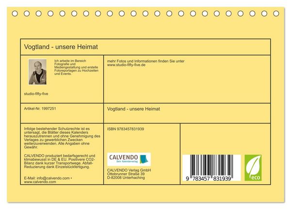 Produktbild: Vogtland - unsere Heimat (Tischkalender 2026 DIN A5 quer), CALVENDO Monatskalender