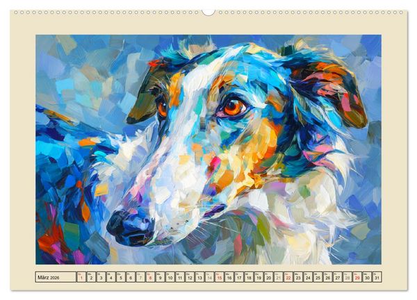 Produktbild: Barsoi im Farbenspiel. Elegante Windhunde in moderner &Ouml;loptik (hochwertiger Premium Wandkalender 2026 DIN A2 quer), Kunstdruck in Hochglanz