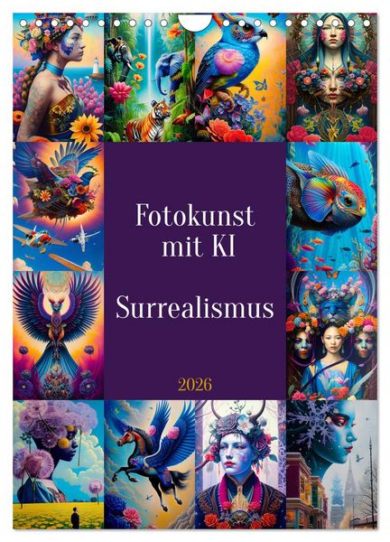 Fotokunst mit KI - Surrealismus (Wandkalender 2026 DIN A4 hoch), CALVENDO Monatskalender