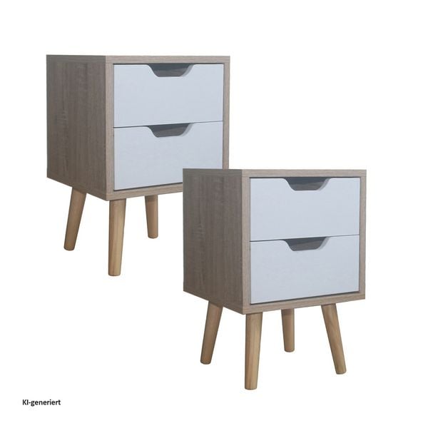 Produktbild: HTI-Living HTI-Living Nachttisch 2 Schubladen 2er-Set Thekla Sonoma Wei&szlig;
