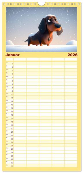 Produktbild: Familienplaner 2026 - Comic Hunde mit 5 Spalten (Wandkalender, 21 x 45 cm) CALVENDO