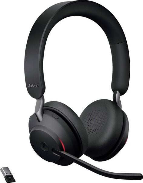 Produktbild: Jabra Evolve2 65 MS On Ear Headset Bluetooth&reg; Stereo Schwarz Lautst&auml;rkeregelung, Batterieladeanzeige, Mikrofon-Stummschaltung Telefon