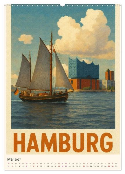 Produktbild: City Poster Hamburg - Stilisierte Impressionen der Hansestadt (hochwertiger Premium Wandkalender 2027 DIN A2 hoch), Kunstdruck in Hochglanz