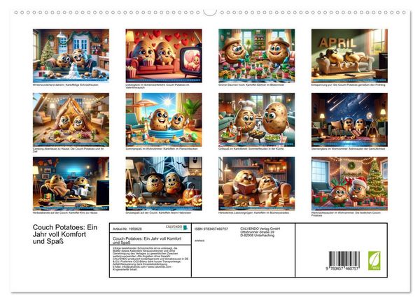 Produktbild: Couch Potatoes: Ein Jahr voll Komfort und Spa&szlig; (hochwertiger Premium Wandkalender 2026 DIN A2 quer), Kunstdruck in Hochglanz