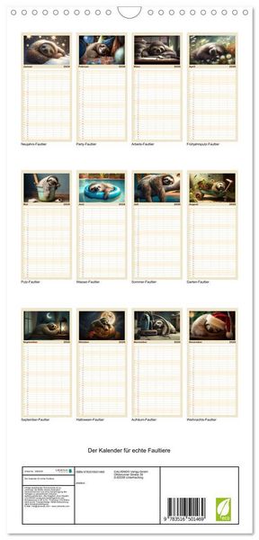 Produktbild: Familienplaner 2026 - Der Kalender f&uuml;r echte Faultiere mit 5 Spalten (Wandkalender, 21 x 45 cm) CALVENDO