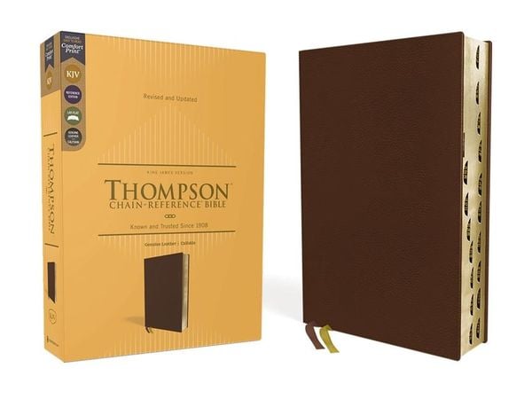 Produktbild: KJV, Thompson Chain-Reference Bible, Genuine Leather, Calfskin, Brown, Red Letter, Thumb Indexed, Comfort Print