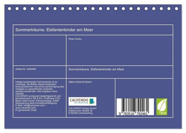 Produktbild: Sommertr&auml;ume. Elefantenkinder am Meer (Tischkalender 2027 DIN A5 quer), CALVENDO Monatskalender