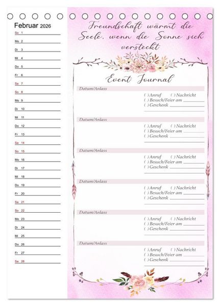 Produktbild: Geburtstagsplaner Boho Rosa - F&uuml;r Termine, Geschenke, Eventdetails & mehr (Tischkalender 2026 DIN A5 hoch), CALVENDO Monatskalender