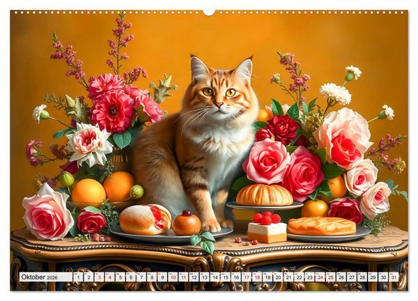Produktbild: Klassische Katzenportr&auml;ts - Katzen in opulenten Stillleben (hochwertiger Premium Wandkalender 2026 DIN A2 quer), Kunstdruck in Hochglanz